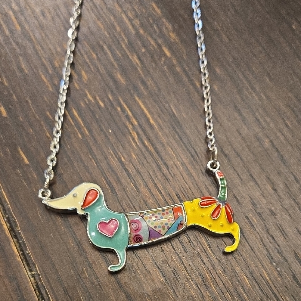 Colorful Dachshund Dog Pendant Necklace